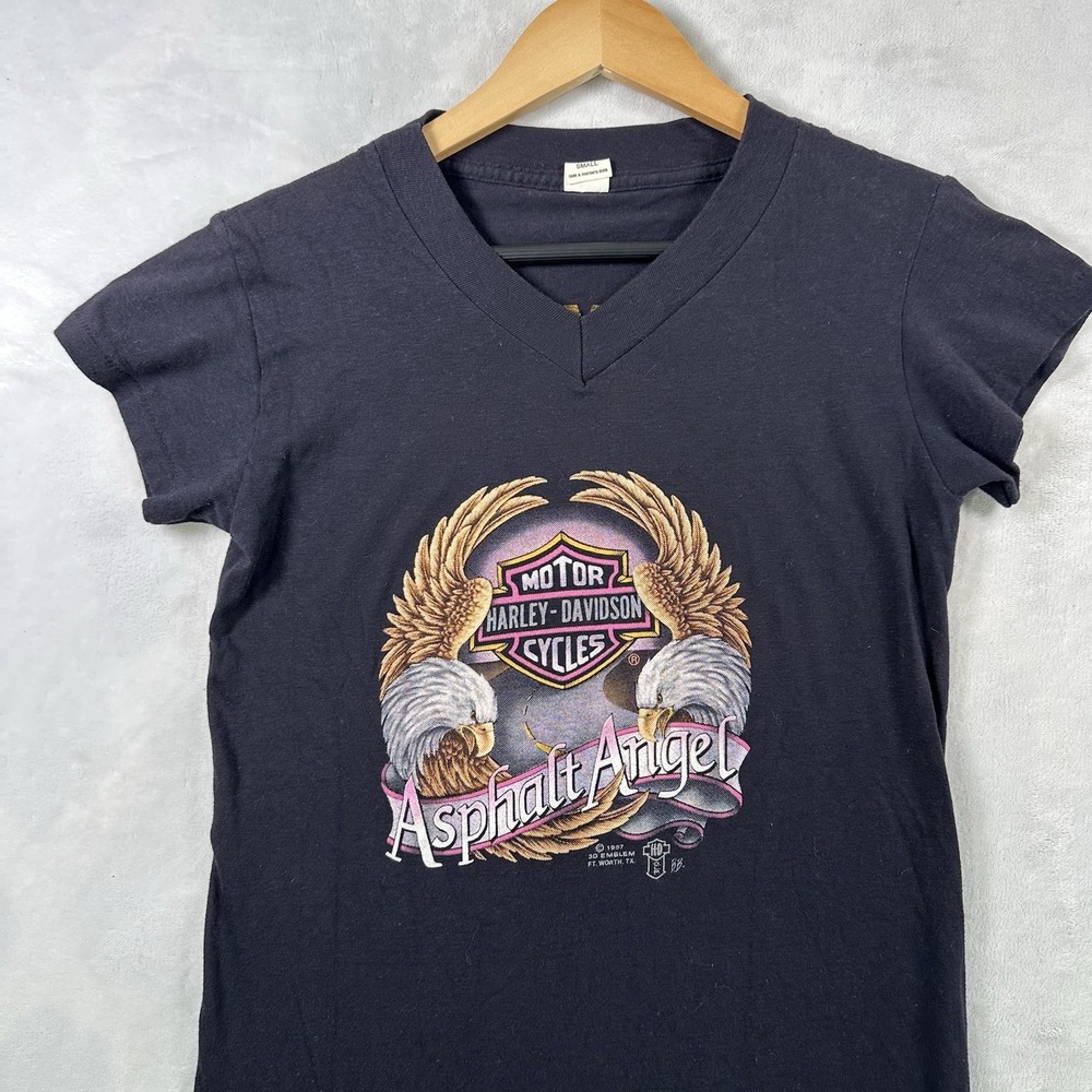 Vtg Harley Davidson Asphalt Angel 1987 Shirt Women's Small Black Short Sleeve